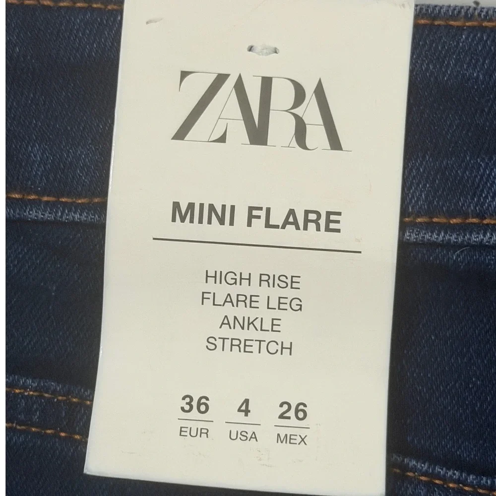 Zara Womens Jean Size 4 Mini Flare High Rise‎ Patch Pockets Dark Wash Ankle NWT